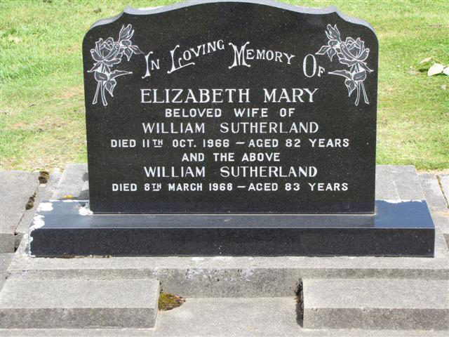 Photo of headstones/William Sutherland d 1968 hdstn Invercargill